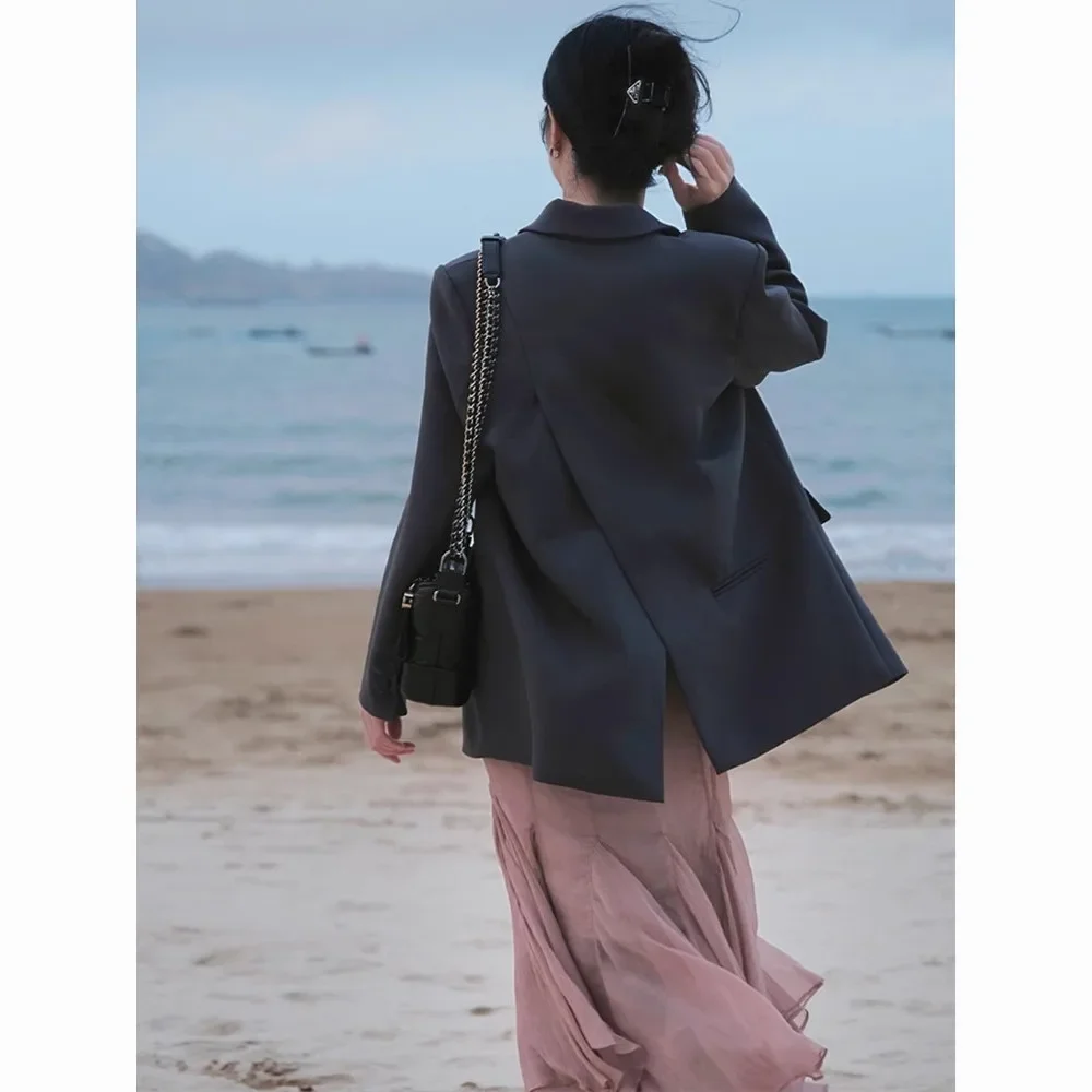 

Female And Asymmetrical Design Lace-Up Capable Commuting Temperament Blue Outerwears Ins Wear Burgundy Formal Minimalist Commute