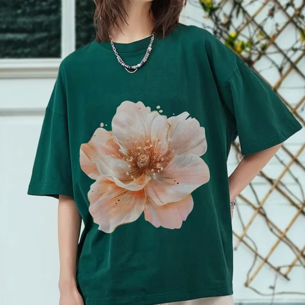 

Футболка с цветочным акварельным принтом, футболка с ботаническим графическим стираным хлопком, повседневная одежда, модный дизайн природы, художественная футболка Y2k Vibe