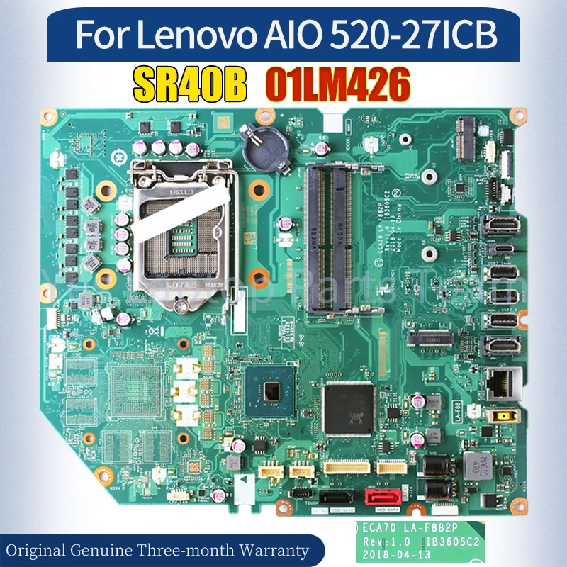 ECA70 LA-F882P For Lenovo AIO 520-27ICB Mainboard 01LM426 SR40B 100％ Tested All-in-one Laptop Motherboard