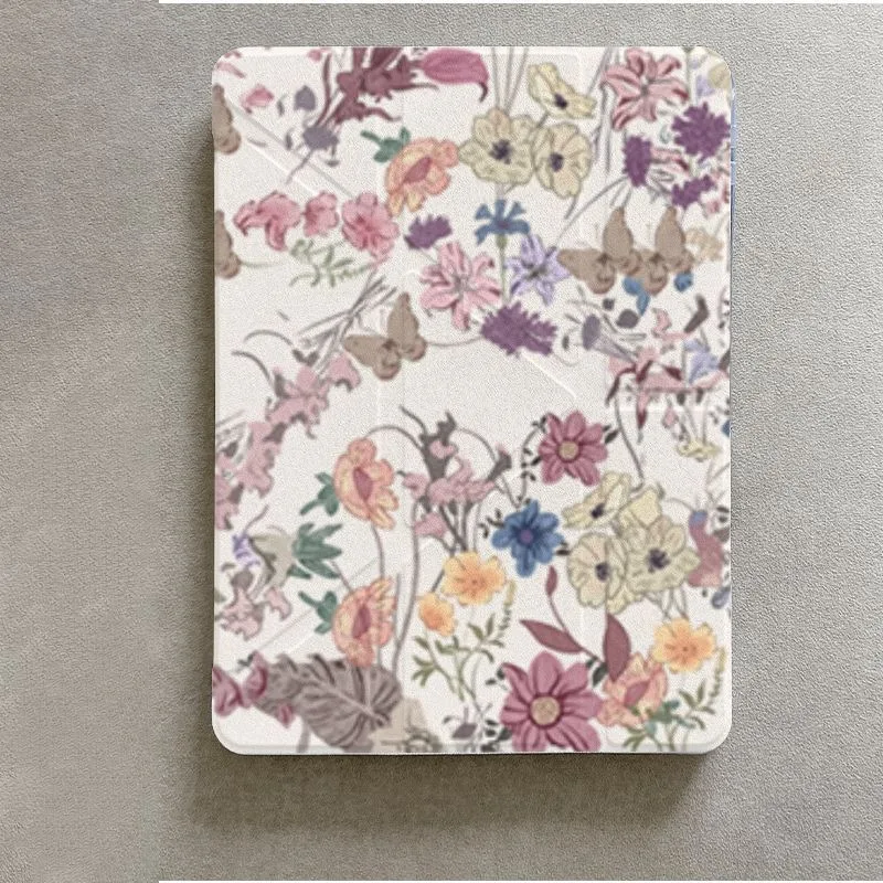 Watercolor Floral Print Pen Slot Tablet Case For iPad 2026 Air 8 7 6 4 3 2 1 Pro 2024 11in 12th 11 10 9 8 7 6 5th Cover