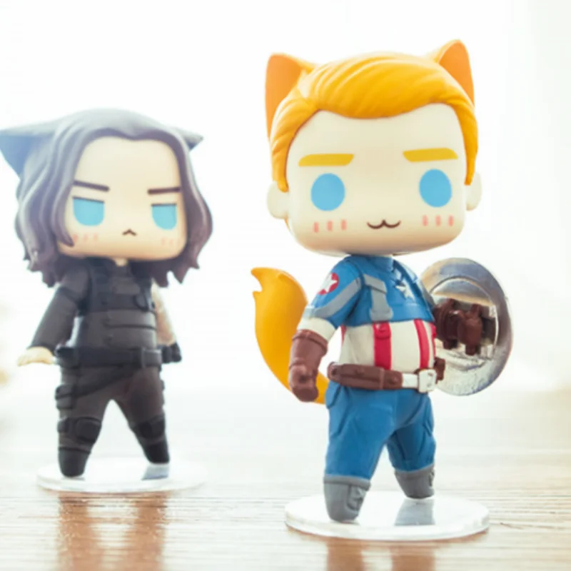 

Q Edition Figure Captain America Winter Soldier Spiderman Handmade Desktop Ornament Creative Car Decor Marvel Office Collectible