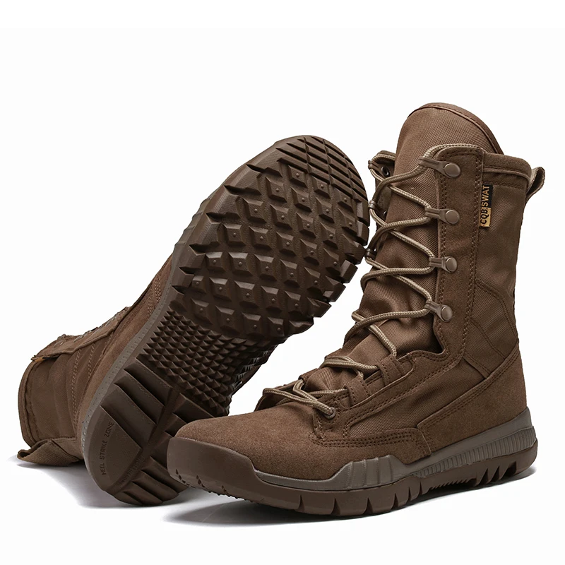 Men Shoes Tactical Boots Side Zipper Male Climbing Hunting Wear-resistant Cowhide Shoes Lace-up Waterproof Hiking Boot