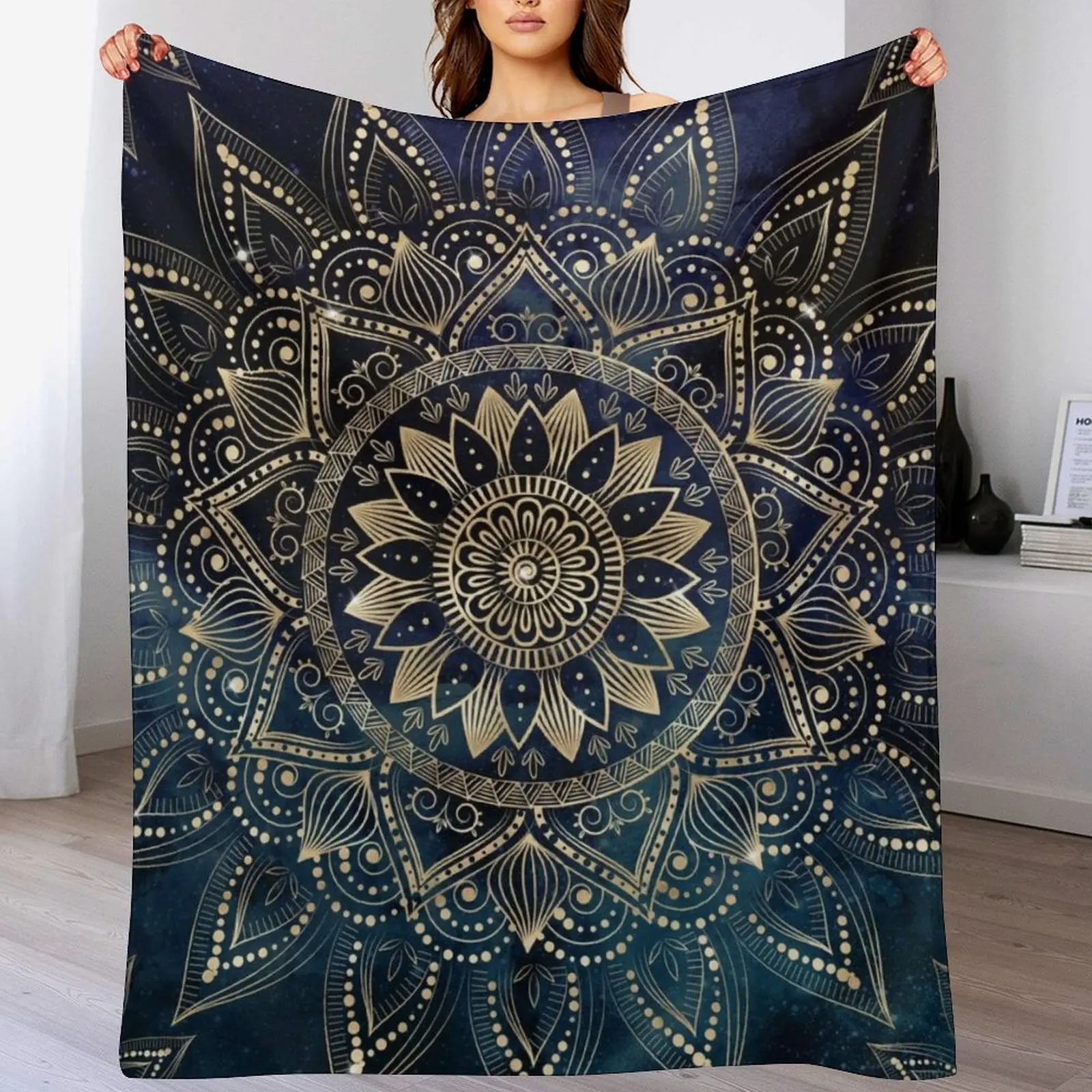 

Elegant Gold Mandala Blue Galaxy Throw Blanket Giant Sofa Retros Heavy Luxury Throw Blankets