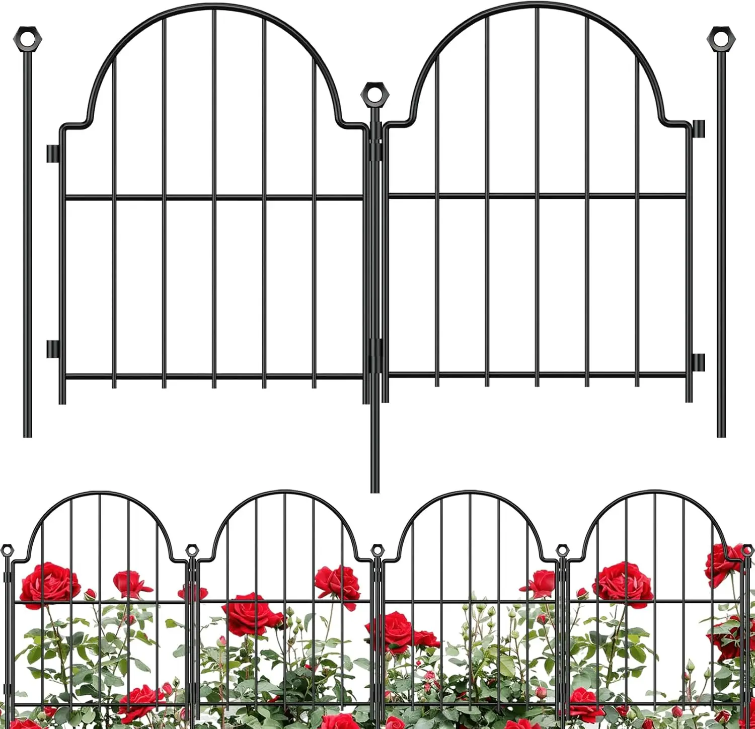 30 Pack Decorative Garden Fence, 17in (H) x 32ft (L), with Ground Stake