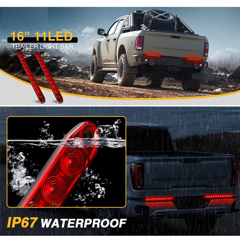 HQ 2Pcs 11LED 15LED Truck Off-road Vehicle Trailer Light Strip,Signal Lights Used For Parking Turn Signals Rear Brake Work Light