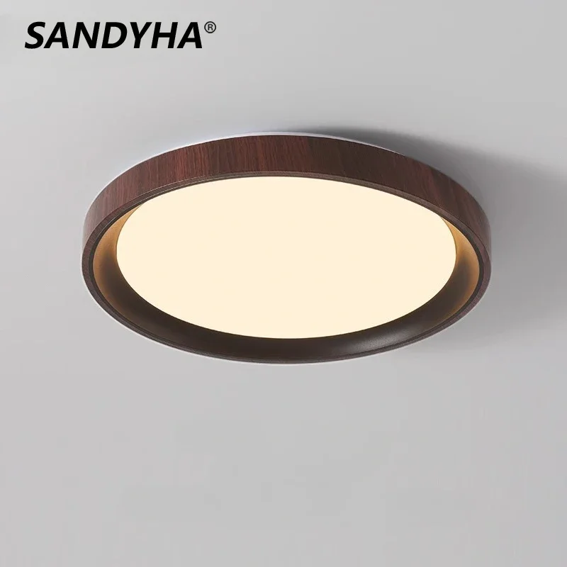 

SANDYHA Nordic Wood Ceiling Light White Round Lustre Hanging Lights Home Decor Bedroom Dining Table Living Room Led Pedant Lamp