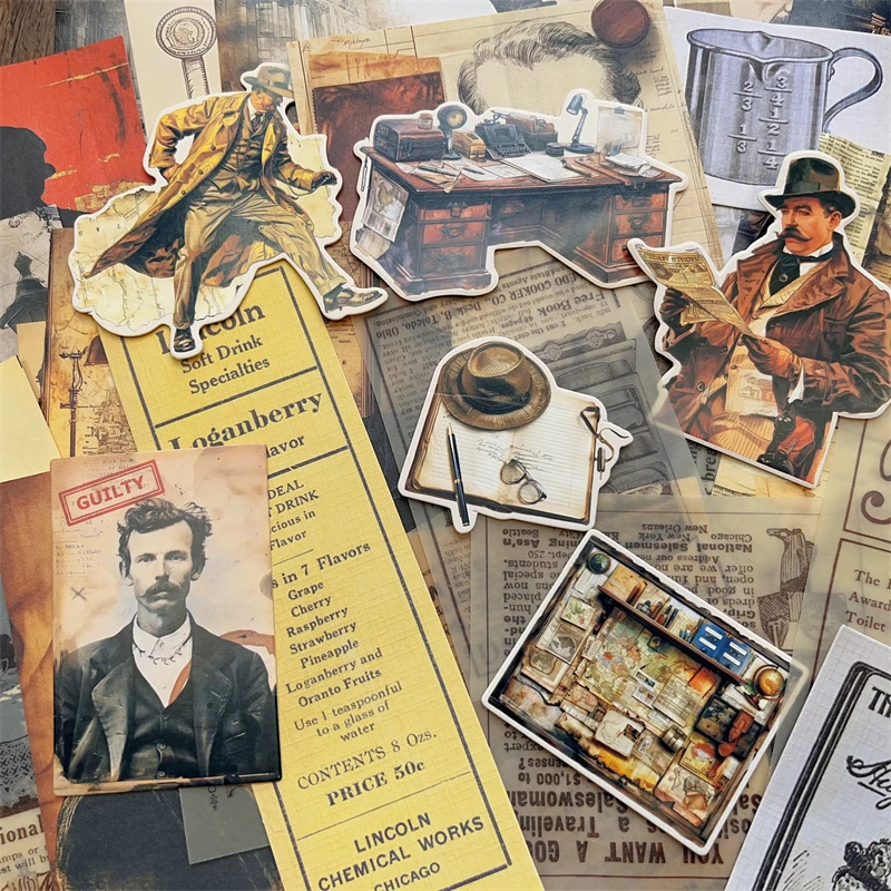 42Pcs Vintage Detective Craft Paper Cardstock Junk Journal Ephemera Retro Decor DIY Album Scrapbooking Material Paper Packs