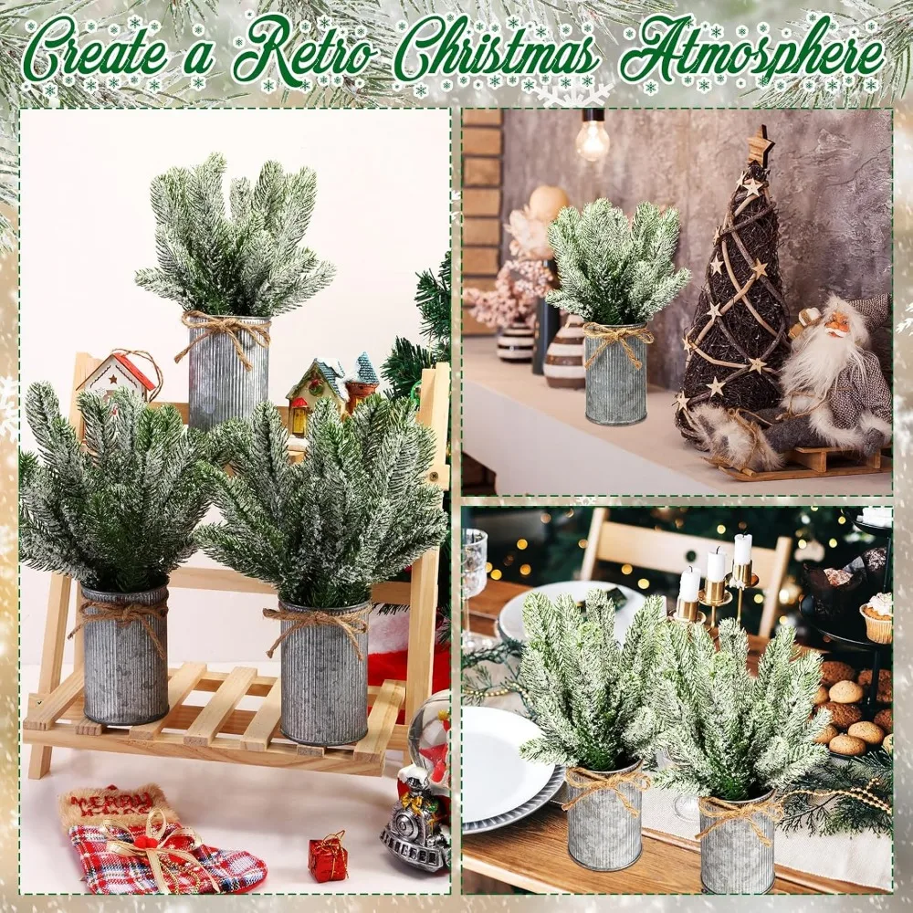 Composizioni floreali natalizie artificiali con vasi per centrotavola in stile fattoria, decorazioni natalizie rustiche