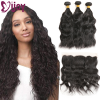 Natural Wave Bundles With Frontal Human Hair  3/4 Bundles With Frontal Natural Color Human Hair Bundles With Frontal Non-Remy