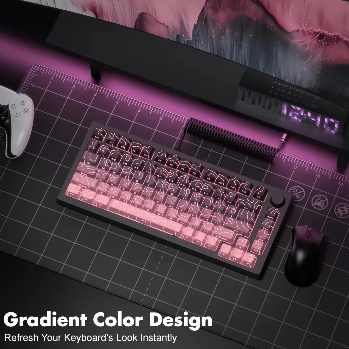 Contour Side Engraved Gradient Shine Through PBT Keycaps Cherry Profile 130 Keys Gaming Office Gift Fit for Mechanical Keyboard view 6