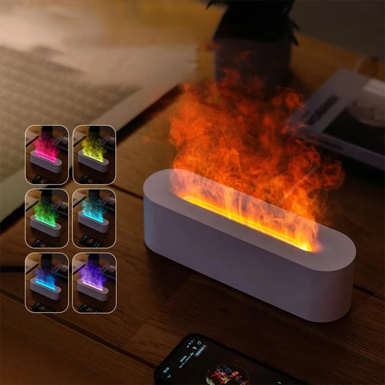 Bedroom Aromatherapy Purifier - Newest USB Desktop Light Air Humidifier with Simulation Flame Effect and 7 Vibrant RGB Colors