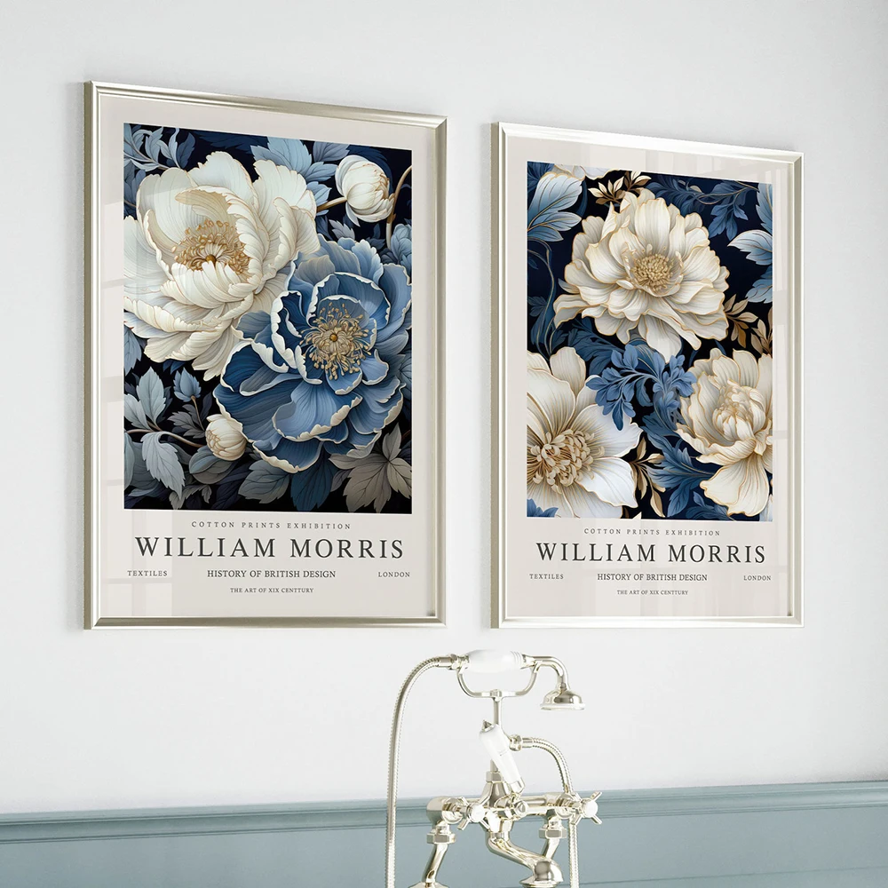 William Morris Blue Flower Poster Canvas Painting Vintage Navy Floral Wall Art Botanical Poster Living Room Home Decor Picture