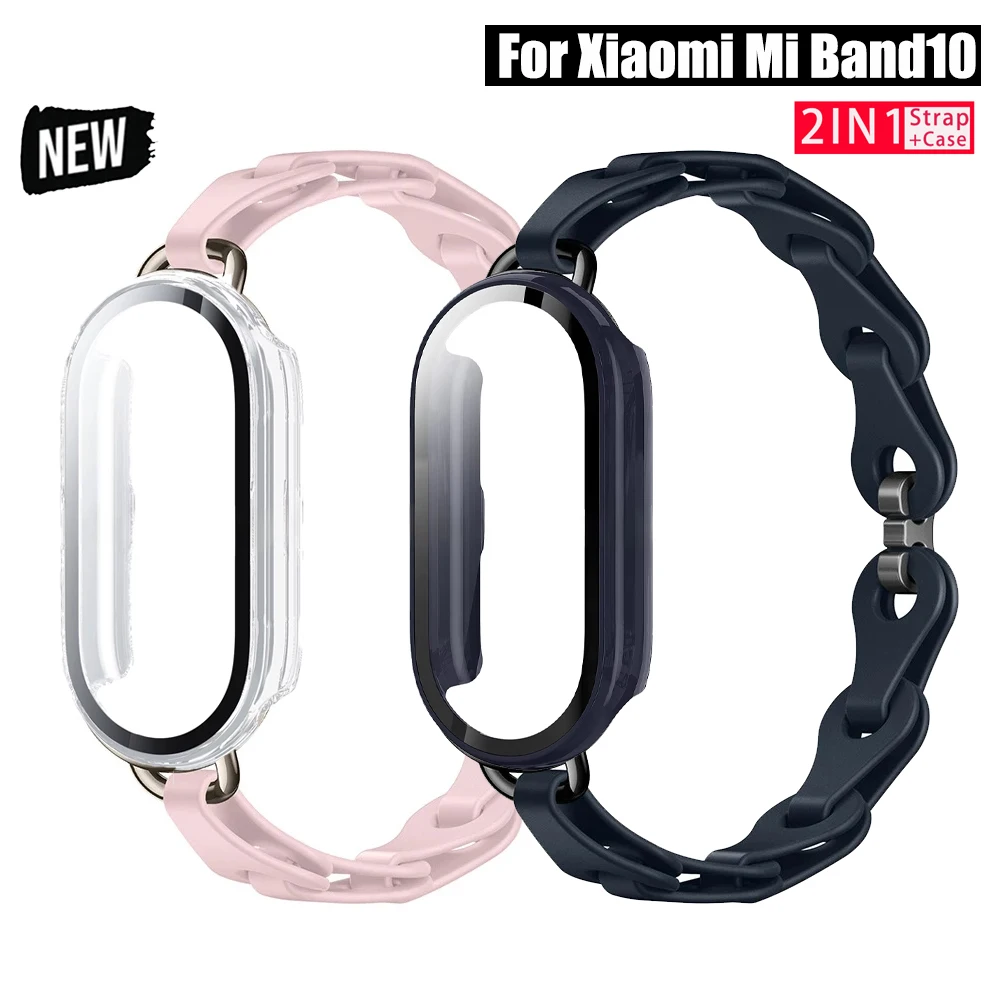 Silicone Strap+Glass+Case  For Xiaomi Mi Band10 Smart Wrist Bracelet Soft Breathable Watchband for Mi Band 10 NFC Wristband Belt