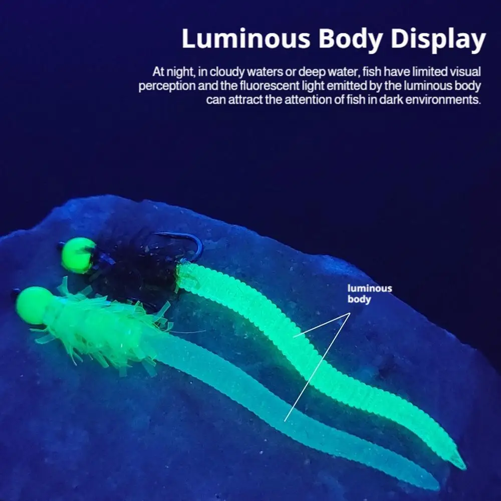 Luminous Simulated Earthworms Bait Glowing Soft Worms Fishing Lures Fly Fishing Flies Hook For Rainbow Trout Creek Trout Catfish view 4