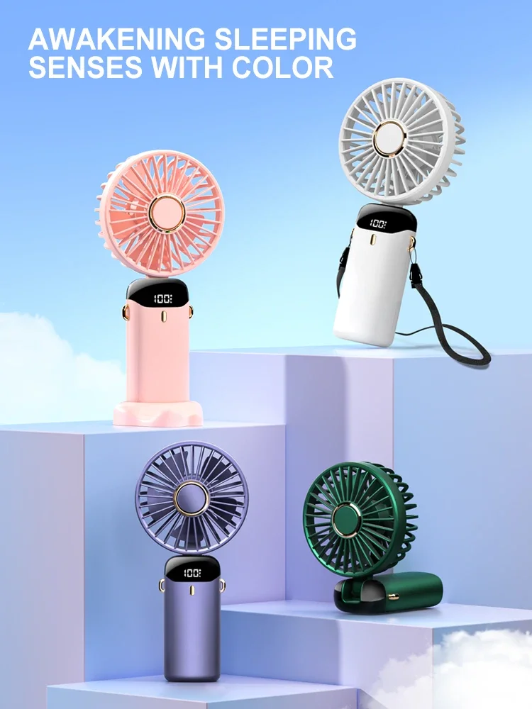 3000mAh Portable Handheld Fan LED Digital Display 90°Adjustable Rechargeable Fan , 5 Speed Wind Mini Aromatherapy