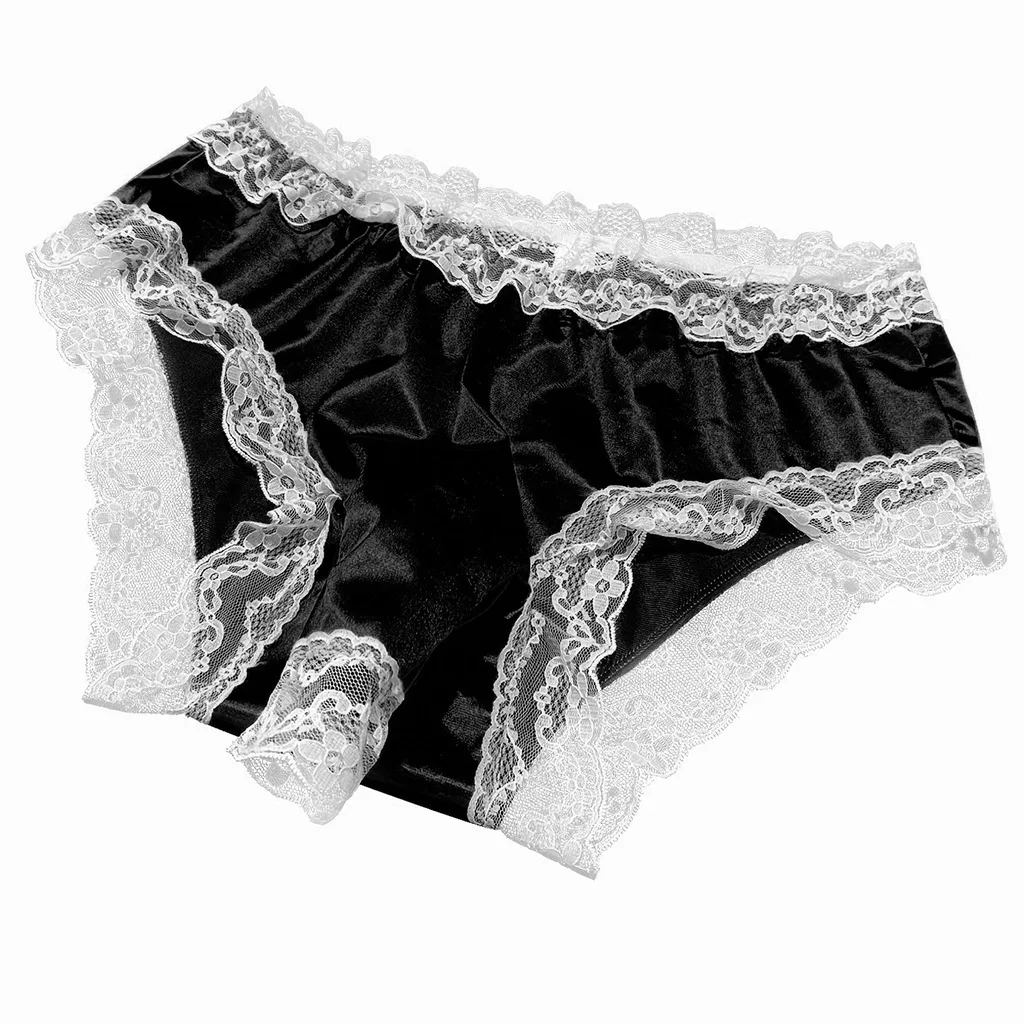 

Erotic Men's Lingerie Sissy Lace Ruffled Underwear Silky Smooth Elephant Nose Brief Gay Fun Open Sheath Underpants Shiny Panties