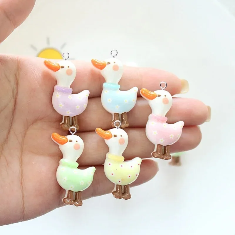 10Pcs Cute Apron Duck Animal Pendants European Style Resin Charms Handcraft Supplies for DIY Earrings Jewelry Findings