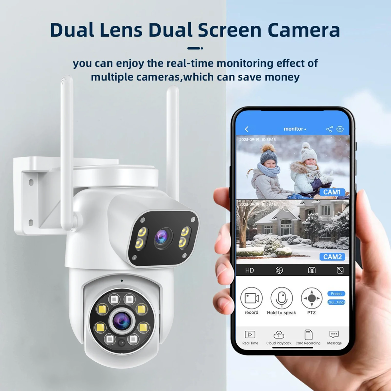 كاميرا أمان لاسلكية 3MP + 3MP بعدسة مزدوجة على الحائط كاميرا واي فاي ذكية كاملة الألوان للرؤية الليلية 2-Way كشف الحركة الصوتية