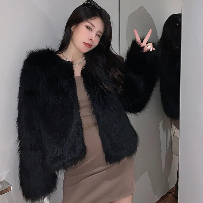 แฟชั่นฤดูหนาว Faux Fur Coat ผู้หญิงเกาหลีแฟชั่นขนนก Solid เสื้อ Cardigan นอก Elegant Lady Party ชุด