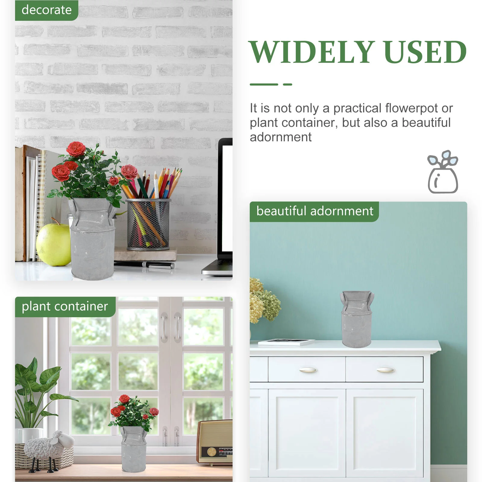 

1Pcs Retro Iron Flower Bucket Vintage Flower Pot Silver Color for Succulent Plants Home Office Decor Wedding Flowerpot