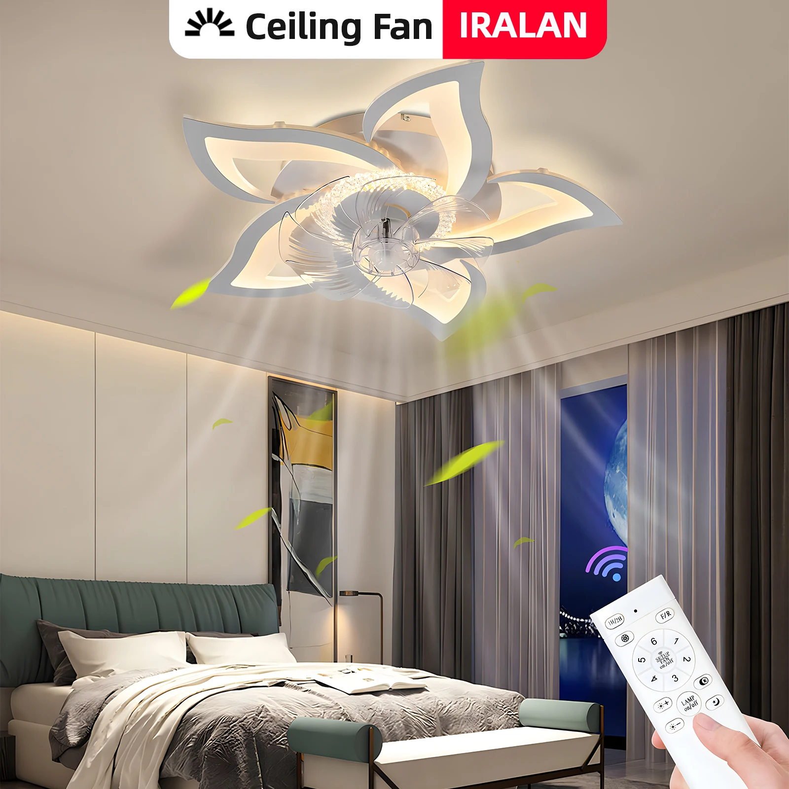 IRALAN ventilateur de plafond lumière APP et télécommande réglable silencieux moteur à courant continu ventilateur de plafond lampe adapté pour salon chambre