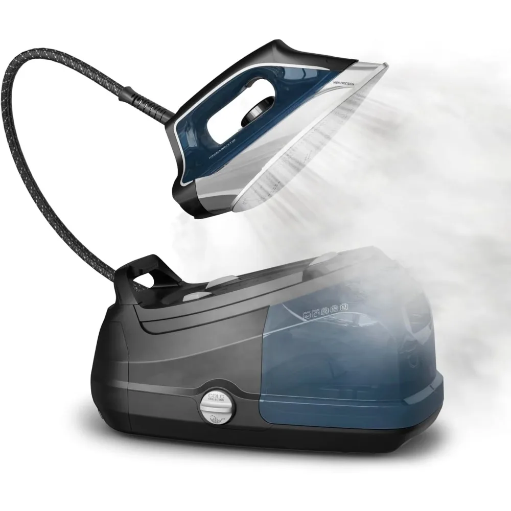 محطة بخار احترافية من الفولاذ المقاوم للصدأ للملابس، خزان قابل للإزالة 1.1 لتر، تسخين سريع، 1800 واط، مكواة ملابس زرقاء