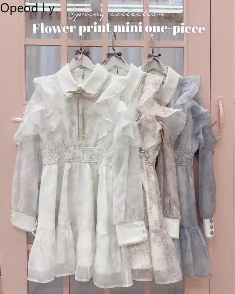

Sweet Clear Series Mass-produced Waist-cinching Floral Dress Japanese Doll Collar Long-sleeved Ruffle Women's Dress