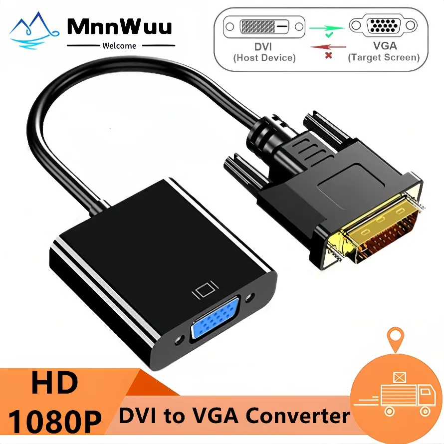 Convertidor de Cable DVI a VGA 1920*1080P DVI 24 + 1 Cable adaptador macho a VGA hembra para ordenador portátil, ordenador de escritorio, Monitor de proyector de TV