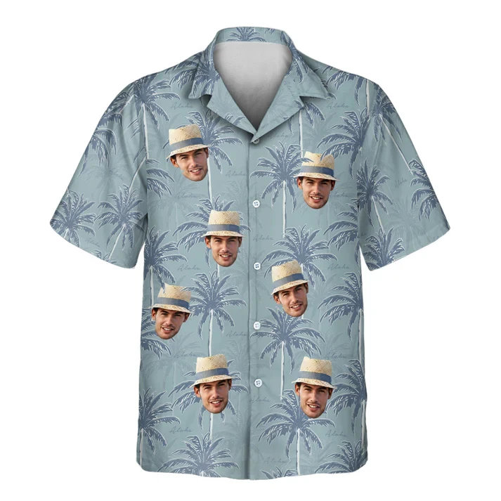 Funny Custom Face Print Aloha Shirt DIY Portrait Photo Tropical Flower Pattern Button Up Shirt Bachelor Party Gag Gift Camisa