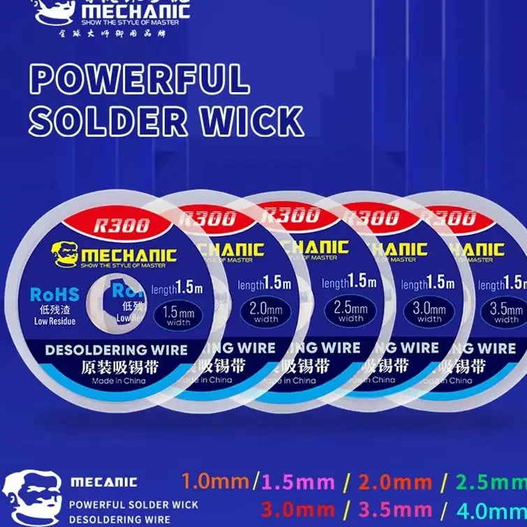 MECHANIC R300 Desoldering Wire Braid 1/1.5/2/2.5/3/3.5/4mm Welding Tin Sucker Copper Wire Soldering for PCB BGA Rework Repair