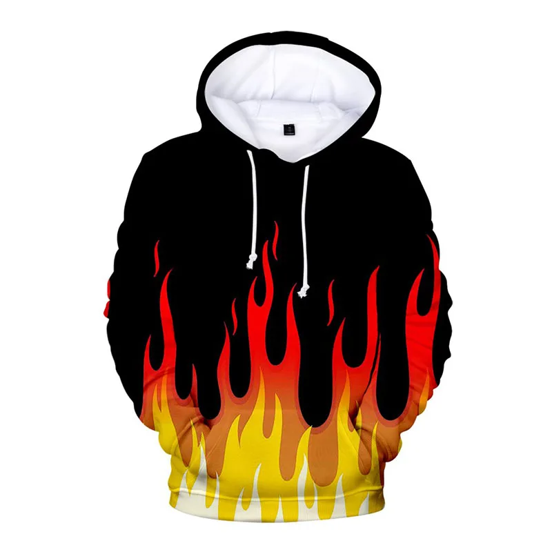 

Red And Yellow Flame Hoodies Men Women Hip Hop Streetwear Dance Skateboard Sweatshirt Loose Fashion Trend Kids Adult 3D Hoodie