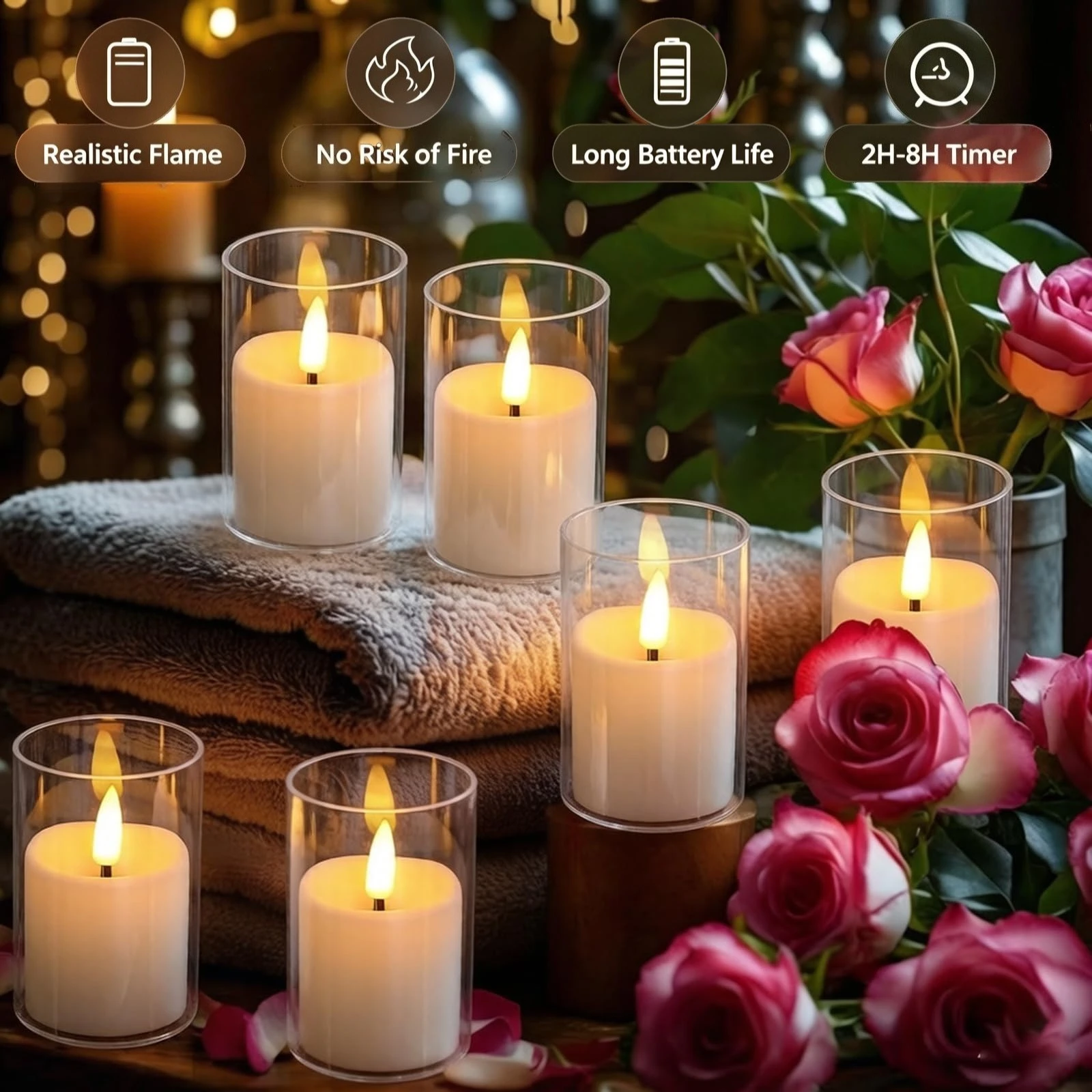 Acrylic Remote LED Tea Lights Flameless 2/4/6/8h Time Votive Candles Battery Operated Flickering Tealight for Wedding Home Decor