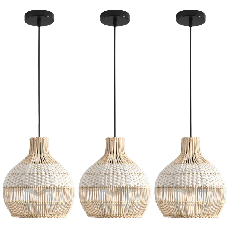 

Художественная люстра из ротанга, круглая бамбуковая тканая лампа, креативная пасторальная барная лампа