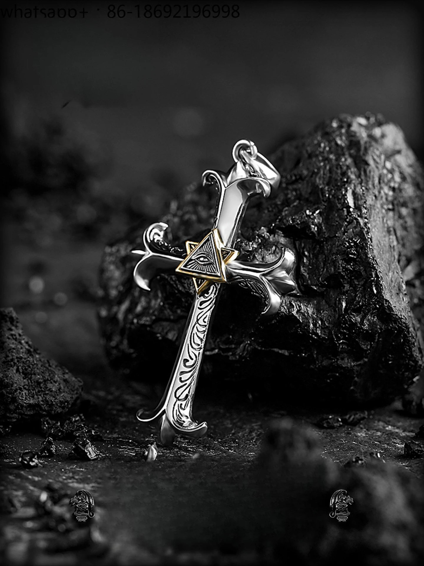 [Gaze] Eye of Horus Pendant 925 Silver Cross Necklace Men's Vintage Silver Jewelry