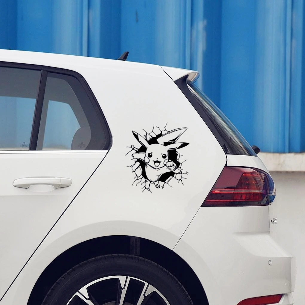 Pikachu Pokemon Break Open Anime Funny Reflective Decals For Window Door Trunk Motorcycles Computer Case