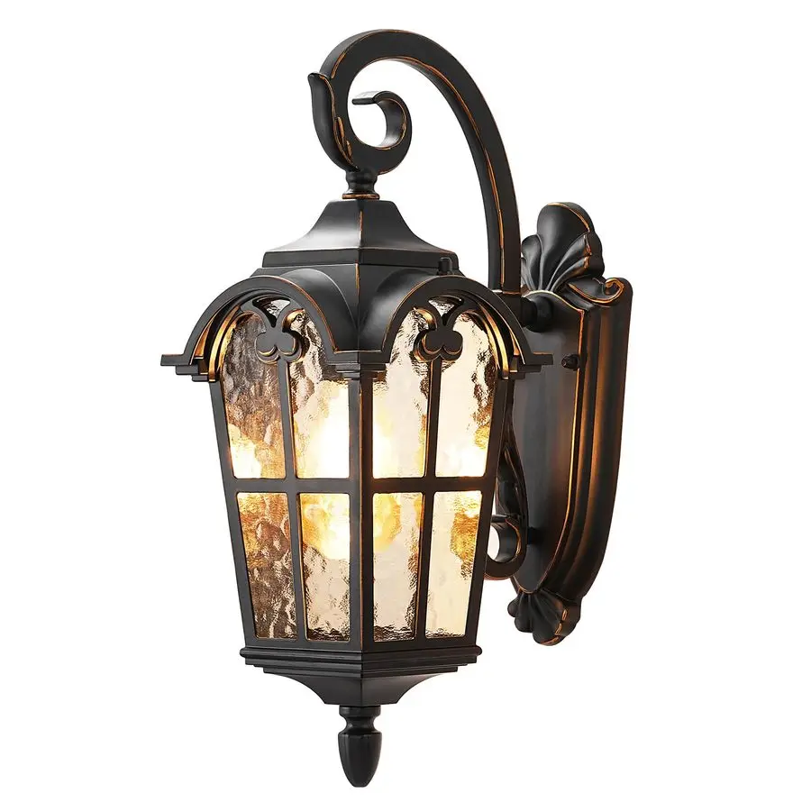 

Outdoor Wall Light Fixtures, Black Roman 17.7 H Exterior Wall Lantern, AntiRust amp Waterproof, Water Ripple Glass, Outside Wall