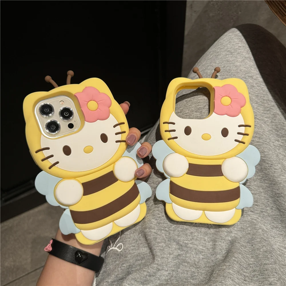 luxury 3D Stereoscopic Hello Kitty Cases For iPhone 16 15 14Plus 13 12 11 Pro Max Mini XR XS Soft Silicone Shockproof Back Cover