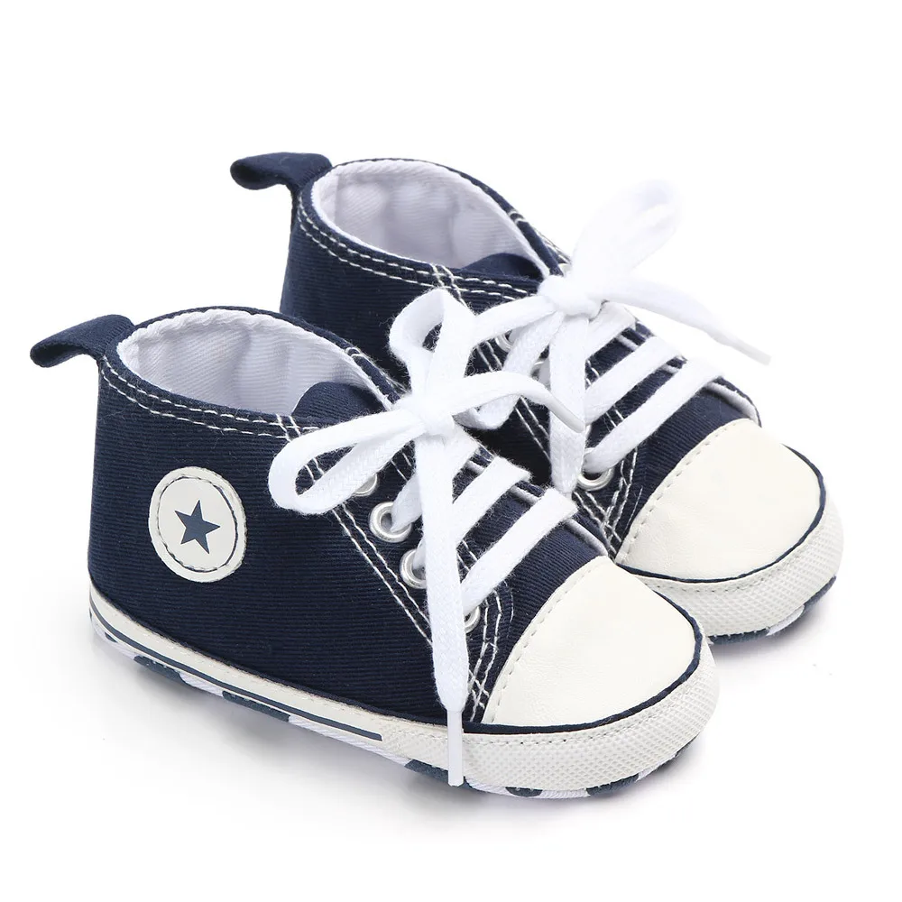 Fashion Unisex Lace Up Casual Girls Canvas Baby Shoes Breathable Anti Slippery High-Top Ankle Infant Soft Sole Sneakers