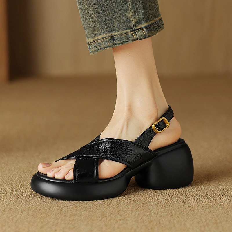 Womens' Silver Sandals Summer Platform Shoes Open Toe Cozy Shoes Real Leather Ladies  Casual Sandals