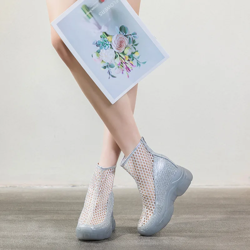 

Height Increase 8CM Women Shoes Fashion Air Mesh Summer Boots for Woman Exquisite Platform Ankle Boot Designer Shoes Botas Mujer