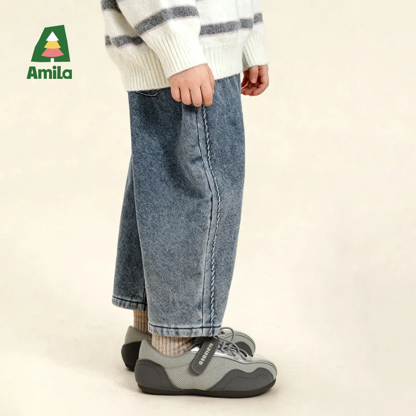 أميلا بنطال كاوبوي شتوي باللون الأزرق الداكن بأرجل واسعة مع تصميم سميك من قطعة واحدة من المخمل لاحتياجات الدفء والشتاء #4