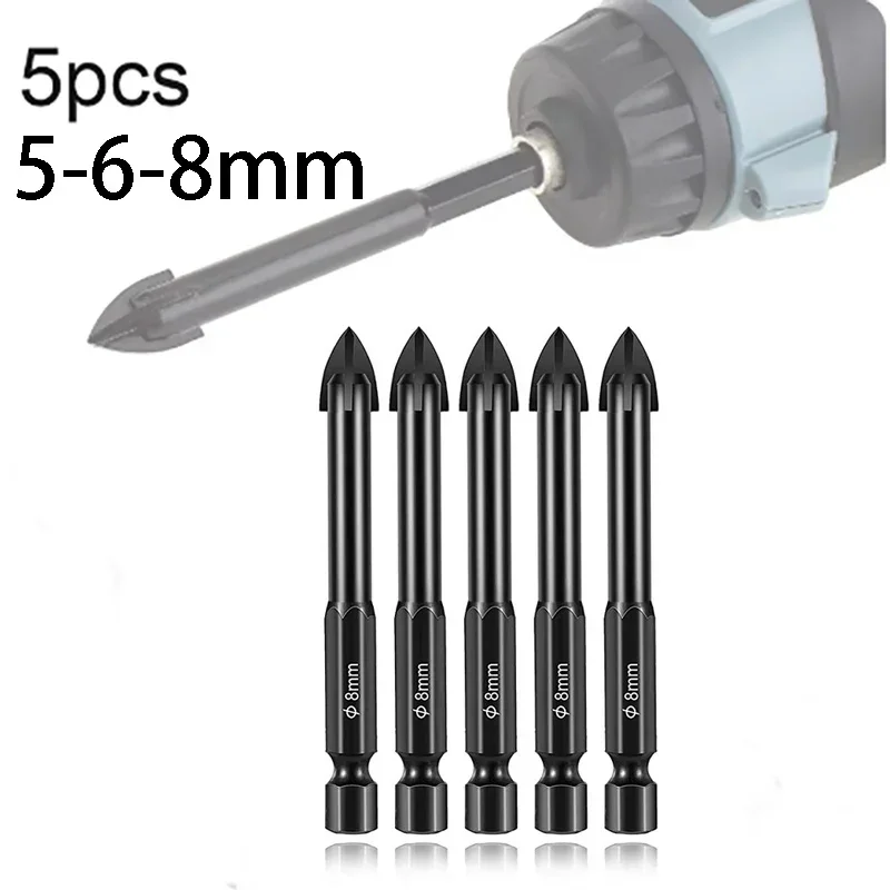 

5pcs Metal Concrete Ceramic Tile Drilling Tools Hex Cross Tungsten Carbide Ceramic Cutting Edge Tile Drill Bit Hole Opener Tool