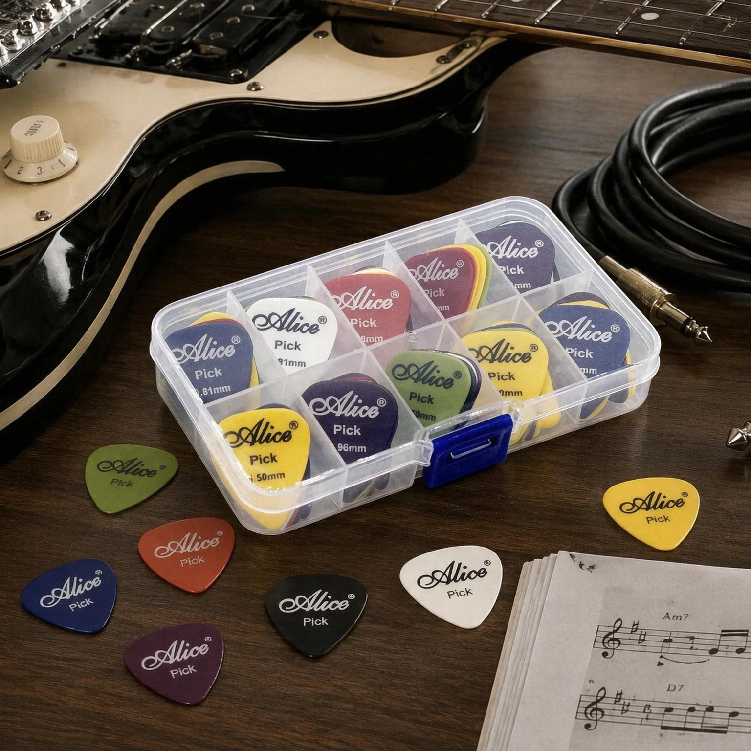 30/50 Stück Gitarrenplektren in verschiedenen Stärken, langlebige Plektren (0,58–1,5 mm), ideal für die Organisation von Saiteninstrumenten im Studio TMZ