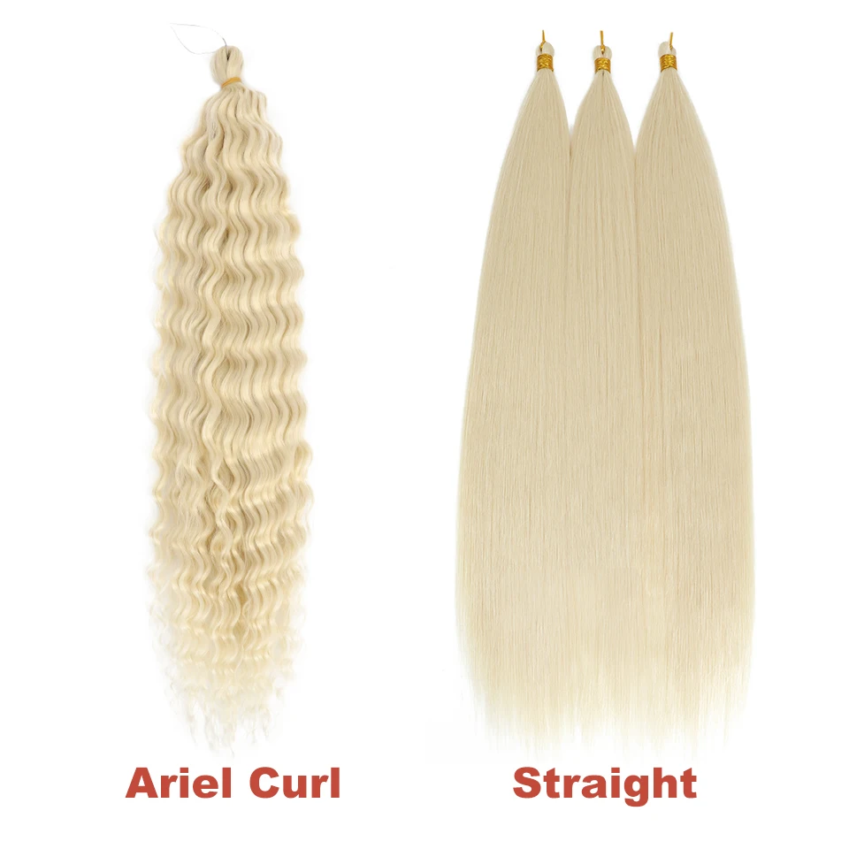 Mechones de pelo de poni liso Ariel de 30 pulgadas, trenzas de ganchillo, pelo trenzado sintético, extensiones de cabello de ganchillo suave marrón ombré