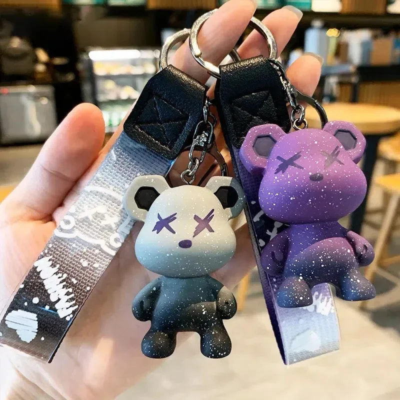 Cartoon Bear Key Chain Chameleon Resin Keychain Webbing Tape Fashion Doll Bag Pendant Holiday Car Key Ring For Girl Jewelry Gift