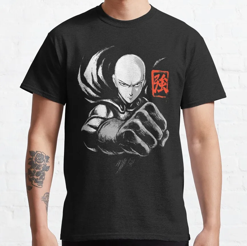 

ONE PUNCH-MAN Saitama Ink Punch - Manga Anime Hero - Japanese Kanji funny t shirt 100% cotton printed men's clothing plus size