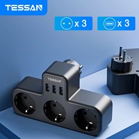 TESSAN USB Power Strip with 3 AC Outlets & 3 USB Ports, EU Plug Multiple Wall Socket Adapter Overload Protection for Home Office