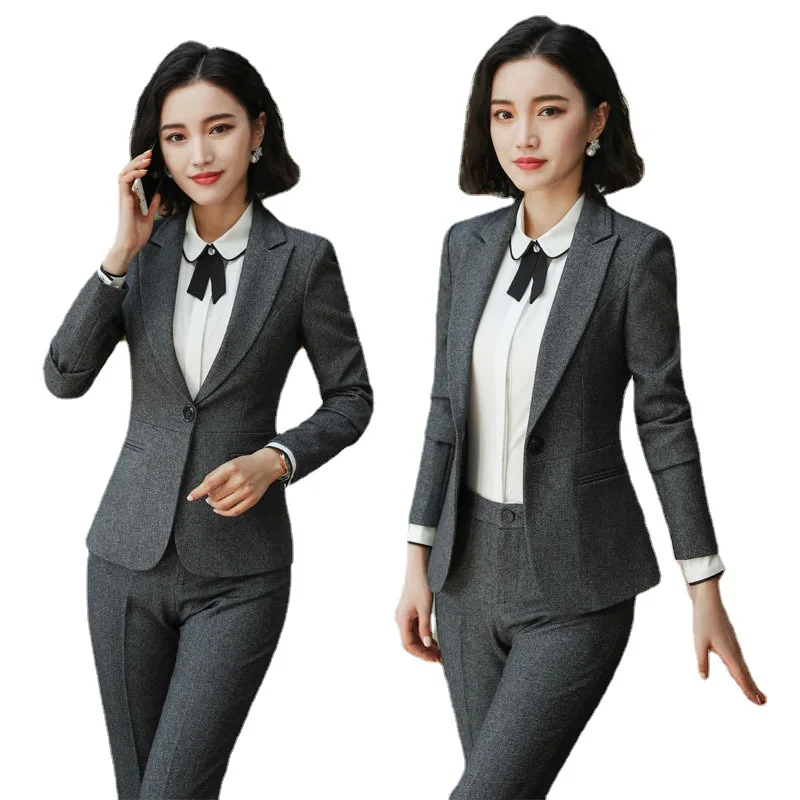 1911 Long Sleeve Lapel Ol Business Women's Clothing Suit Work Clothes Business Blue Formal Suit Waiter Work Clothes Female