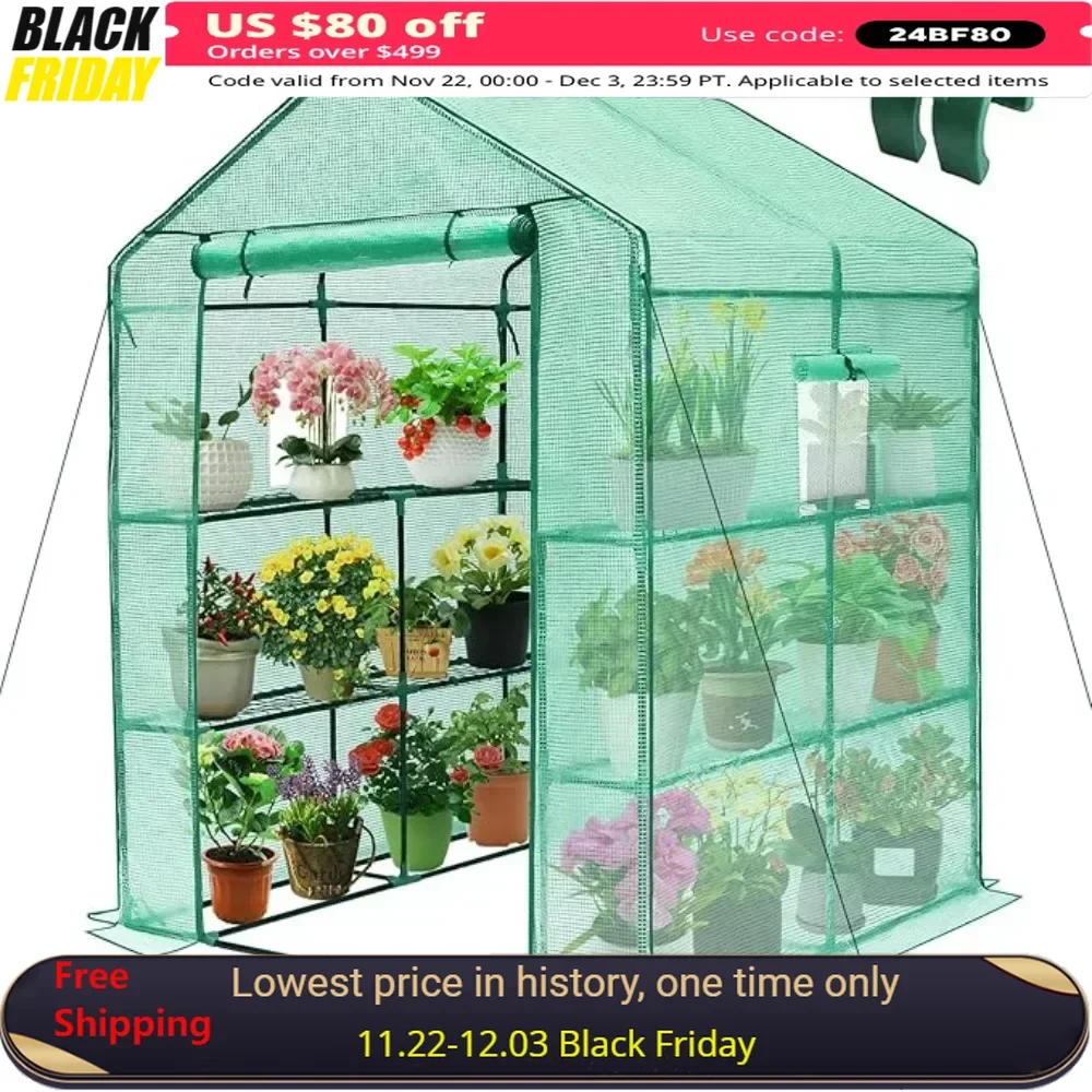 Greenhouse, 56 X 56 X 75'' Greenhouses for Outdoors, Durable Greenhouse Kit, Thicken PE Cover, Heavy Duty Walk in Green Houses