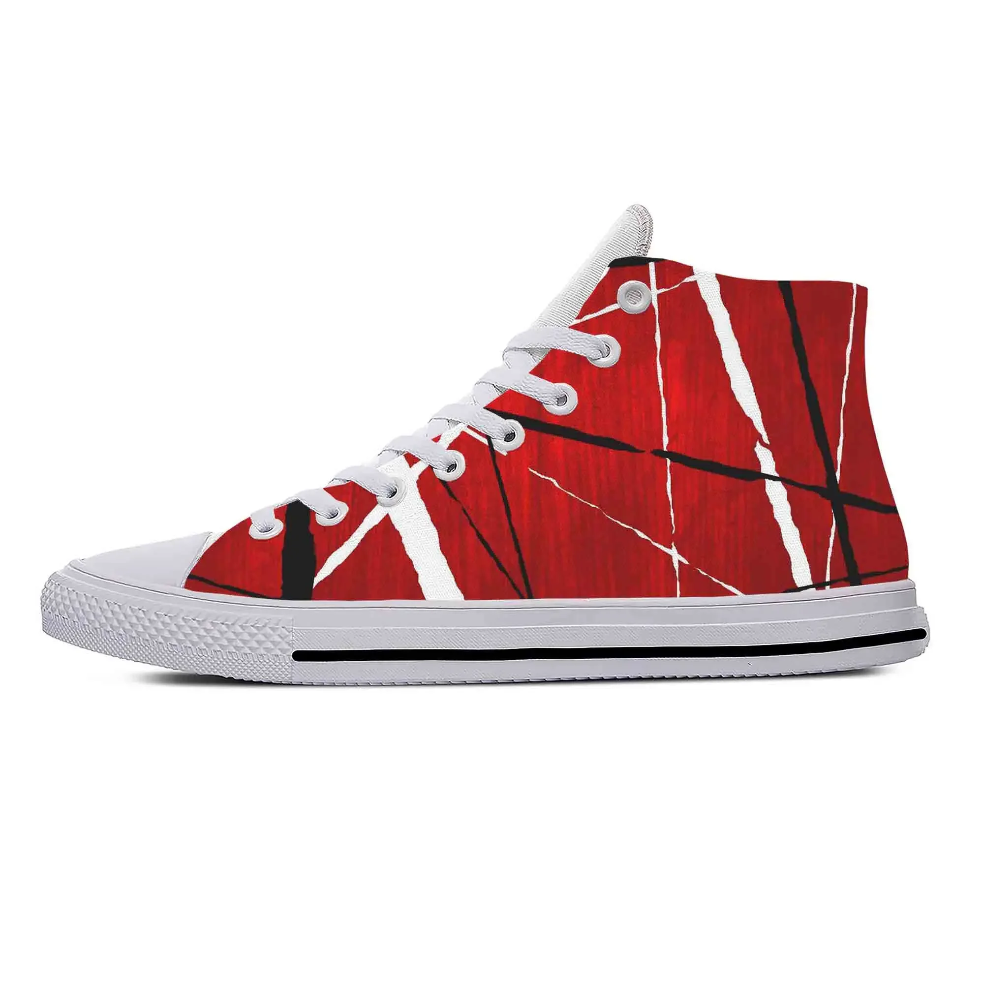 Hot EVH sepatu gitar motif garis-garis, sepatu sneaker pria wanita motif 3D ringan atasan tinggi, sepatu kain kasual, Band musik Metal Rock gitar motif garis-garis 5150